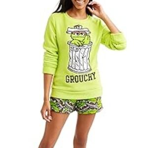 Sesame Street Oscar the Grouch Pajama‎ Set Sleepwear Top Shorts S CH 4 6